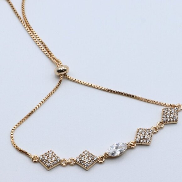 Rose Gold Adjustable Bracelet with CZ Stones, XPAB0677 - Picture 1 of 3